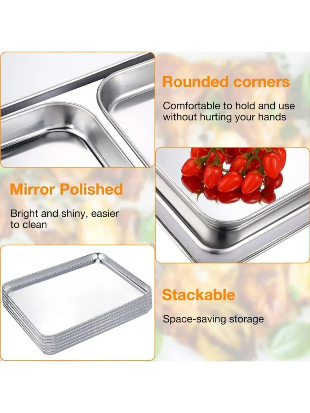 6-Piece Stainless Steel Baking Sheet Set - Cookie Pan, 18x13x1 Inch, Durable